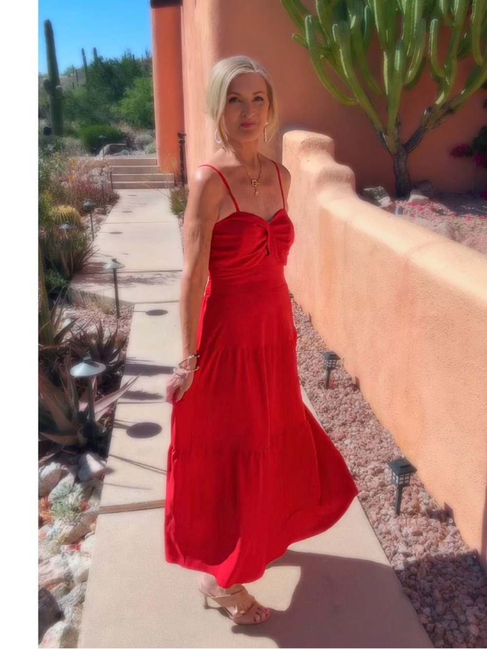 NWT Red Spaghetti Strap Tiered Maxi Dress-S - Picture 4 of 16